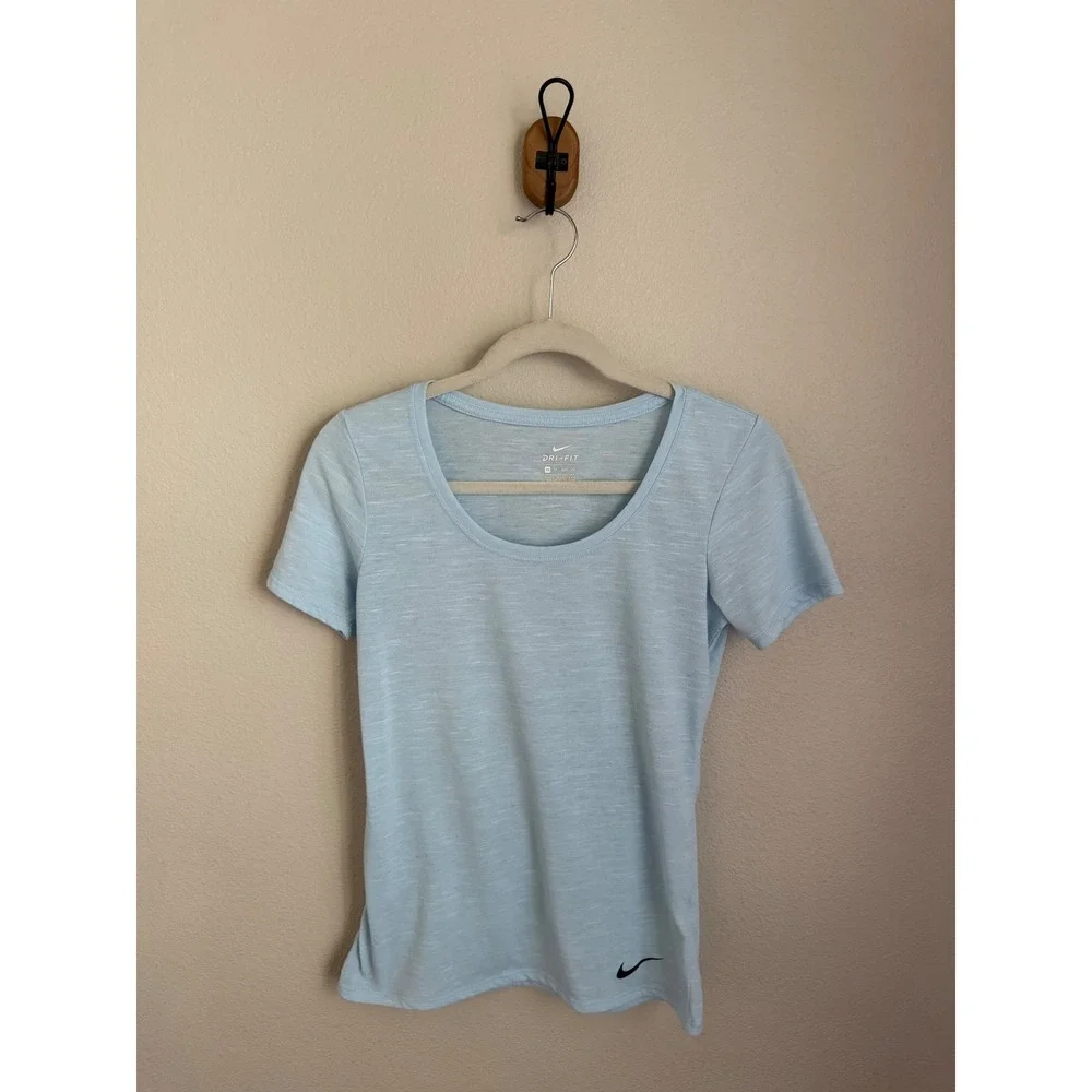 Nike Dri-FIT Scoop Neck T-Shirt Womens XS Light Blue Excellent Slub Knit Top
